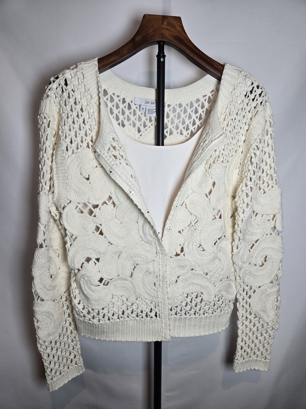 Per Se by Carlisle Ivory Knit Crochet Cardigan Jacket Sweater NWOT Size M